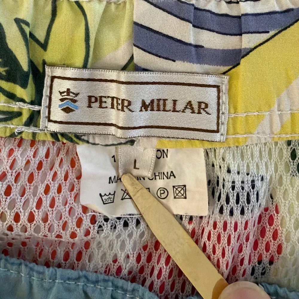 Peter Millar Men Large Swim Trunk VW Bus Beach Scene Multicolor Nylon Mesh Lined